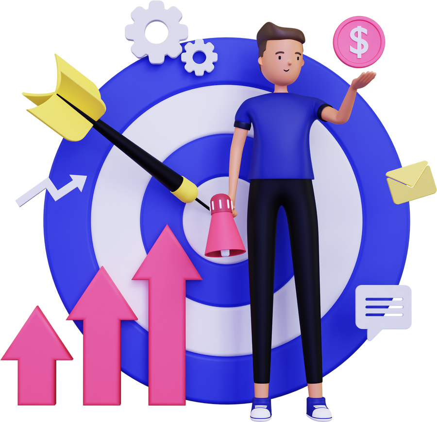 3d Businessman showing finance marketing target