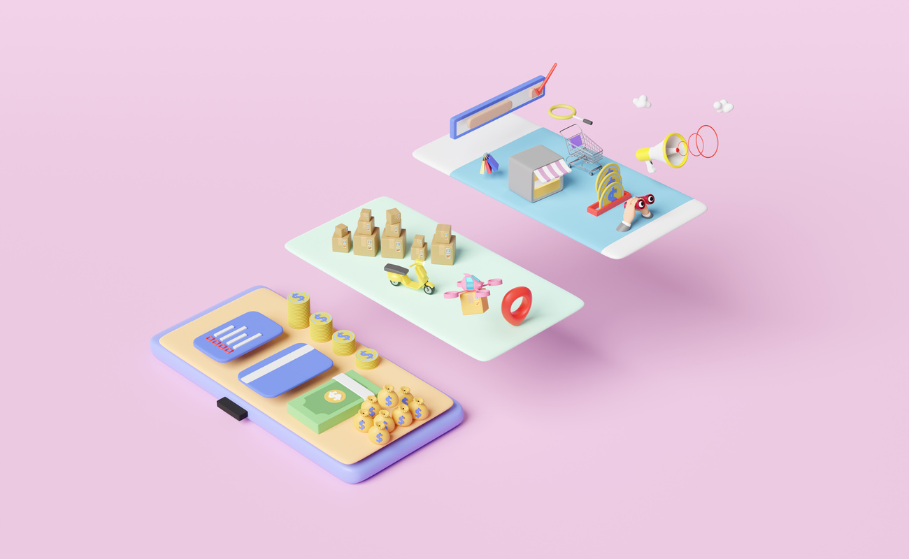 mobile phone or smartphone with store front,delivery drone, mega