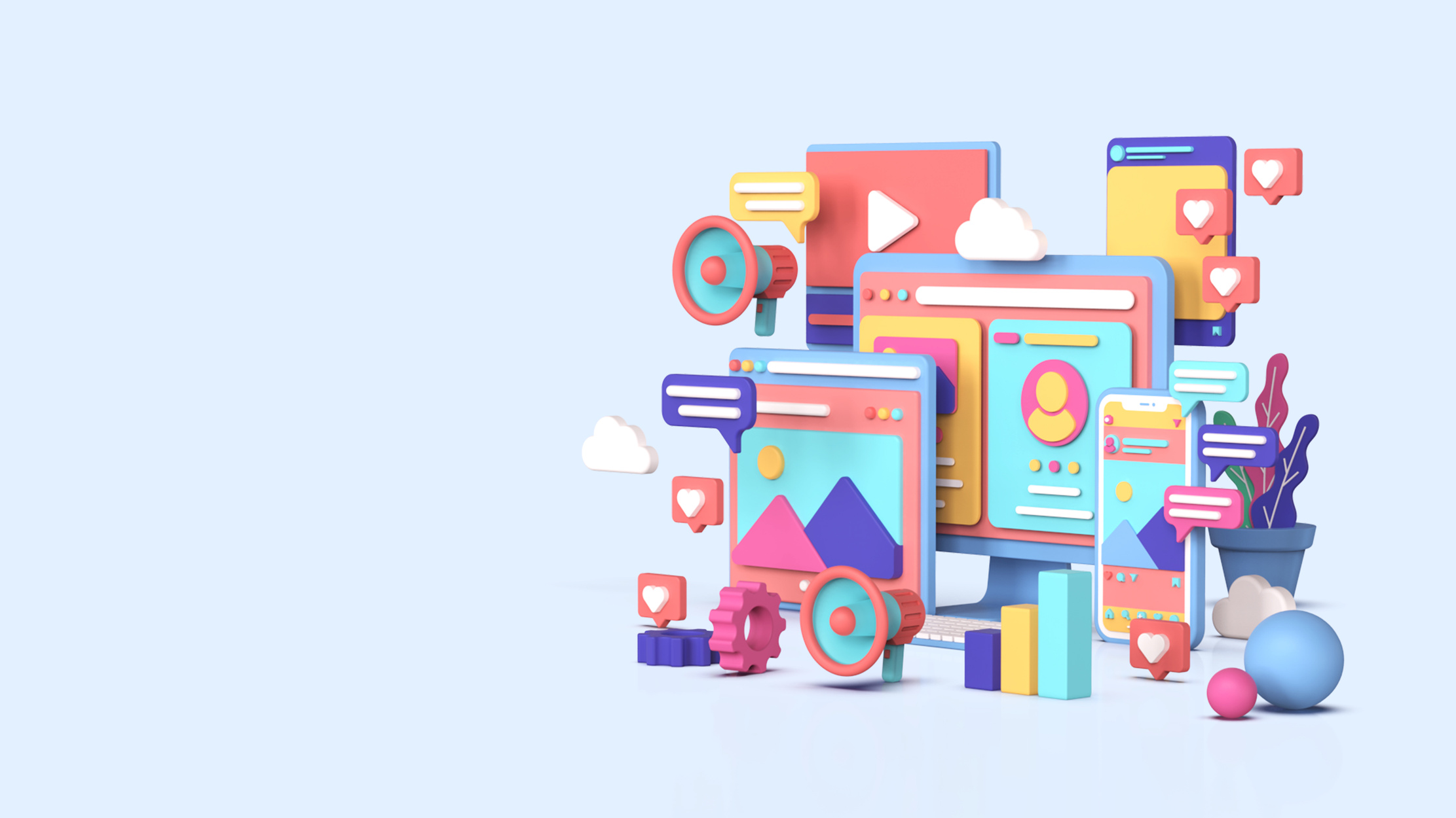 Social media marketing 3d Illustration Background